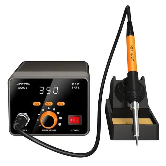Станция пайки Wanptek Gc938 с регулируемой температурой 60W с LED-дисплеем 100-480°C, безопасная для ЭСР, быстрое нагревание для ремонта печатных плат, СМД и телефонов