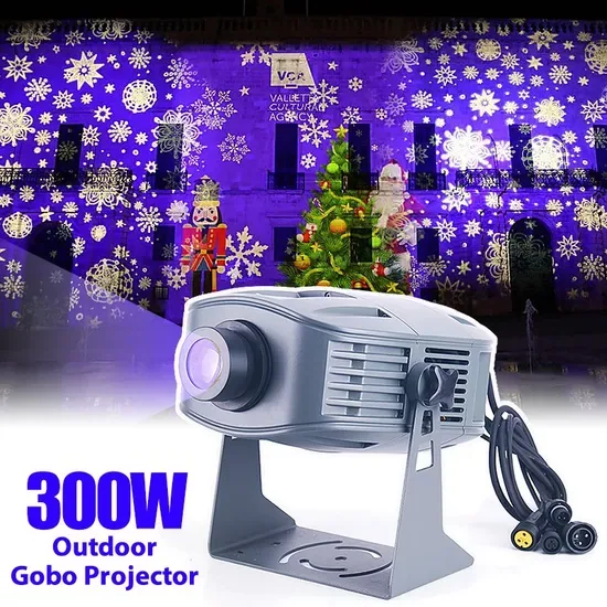 IP66 300W Водонепроницаемый проектор снежинок с логотипом на заказ для наружной рекламы, вращающийся проектор света снежинок на Рождество