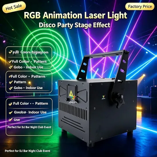Горячая распродажа: полноцветный сценический лазерный светильник с RGB-анимацией, лучом для вечеринок, клубов и дискотек 8W от фабрики