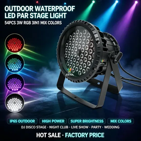 54 Светодиоды RGB 3in1 Событие Вечеринка Клуб Мойка Водонепроницаемый LED PAR Прожектор 64 Сценический свет Внешнее ландшафтное освещение