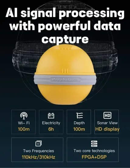 Портативный рыболовный сонар с WiFi подключением (100-meter диапазон) и 100-Meter глубина обнаружения