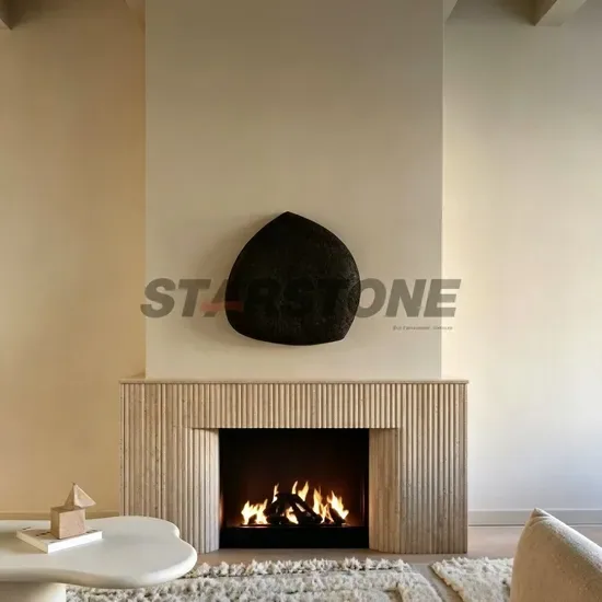 Каминная полка из белого мрамора и травертина с фрезеровкой Starstone Luxury Design