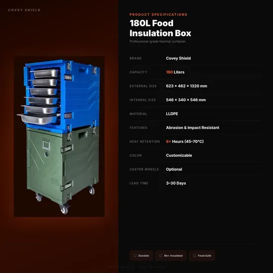 Щит Кови Kwd-K180 180L Изолированная тележка для доставки еды: Прочный полиэтиленовый кулер для кейтеринга и медицинского транспорта