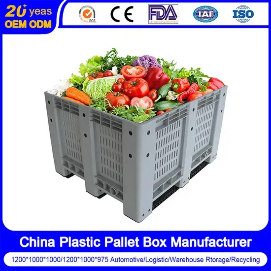 1200*1000*975mm/1200*1000*1000mm/800*600*760mm/1200*1000*810mm Производитель пластиковых паллетных ящиков для овощей с изолированным жестким рукавом, складным/недышащим