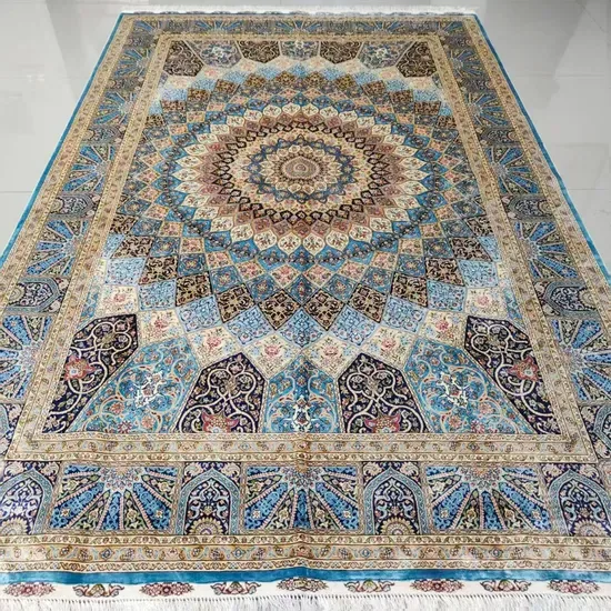 6X9 9X12 Роскошный персидский медальон с дизайном Кум, шелковый ковёр и ковер для гостиной виллы