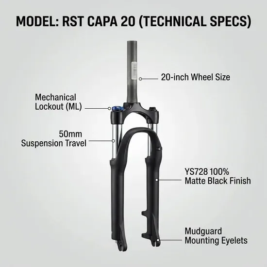 Rst Capa 20-дюймовая детская велосипедная амортизационная вилка 50mm с ходом, механической блокировкой и дисковым тормозом
