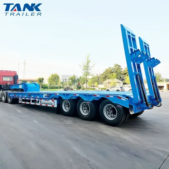 Тяжелый 3/4/5 ось 60ton 80ton 100tons низкий плоский прицеп/лоубой/лоубед/низкий грузовик с гидравлическим гусаком и лестницей