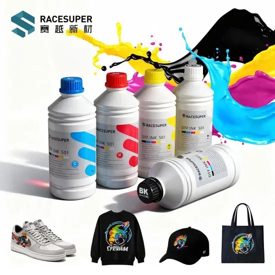 Профессиональная фабрика Racesuper Яркие экосознательные моющиеся чернила с низким содержанием осадка Cmykw Dtf 1kg для всех Dtf принтеров и печати на футболках