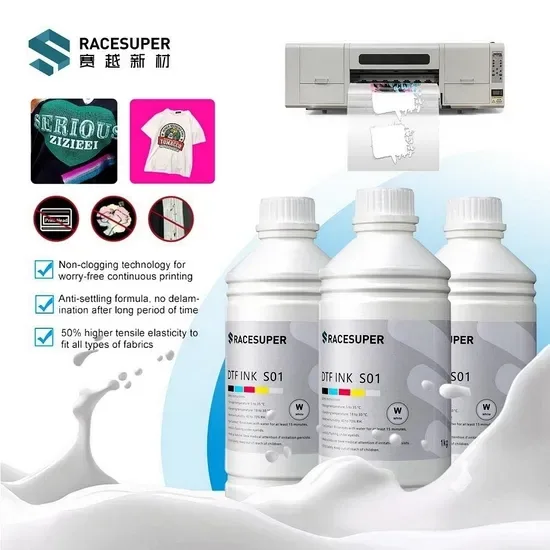Производитель Racesuper Китай Экологически чистые Cmykw печатные чернила Dtf 1000ml для печати на футболках