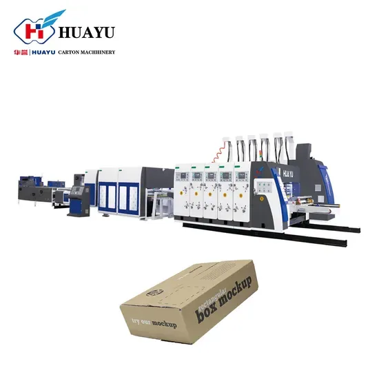 Машина для упаковки гофрированных картонных коробок Huayu HS-C, включая слотовую резку, высечку, склеивание, упаковку в связки и флексографическую печать для OEM