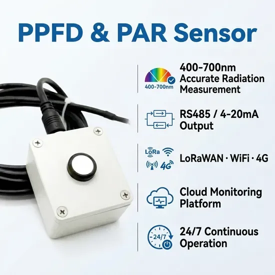 4-20mA RS485 4G Сенсор плотности потока фотонов, фотосинтетически активная радиация