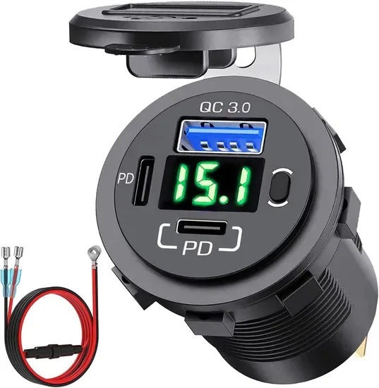 Двойной USB-выход PD USB C и быстрая зарядка 3.0 автомобильное зарядное устройство 3 порт USB-розетка с вольтметром и выключателем питания, многофункциональный автомобильный USB-зарядное устройство