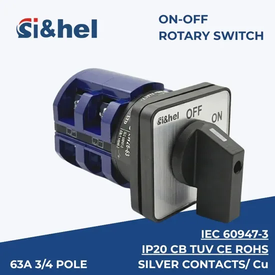 Ротационный переключатель с функцией включения-выключения 2p 63A 660V Серебряный контактный панельный вырез